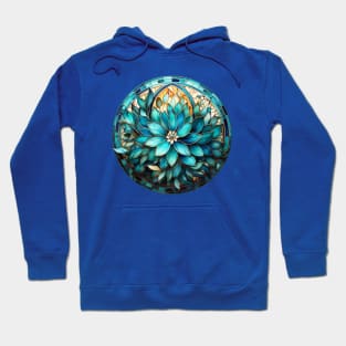 Stained Glass Aqua, Turquoise and Teal  Flower Mandala Hoodie